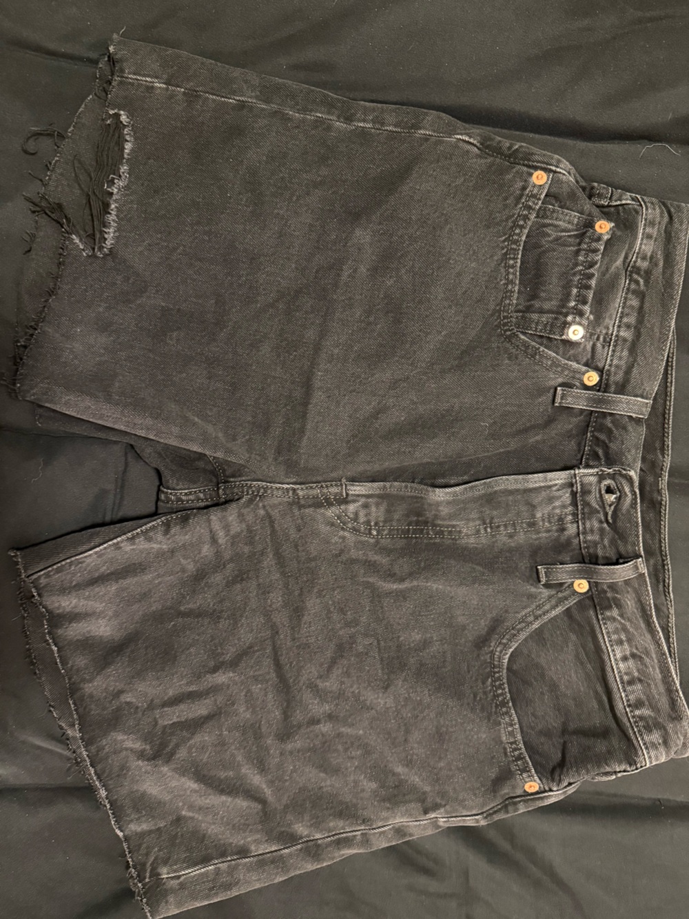 Levi's 501 Black Distressed Denim Shorts